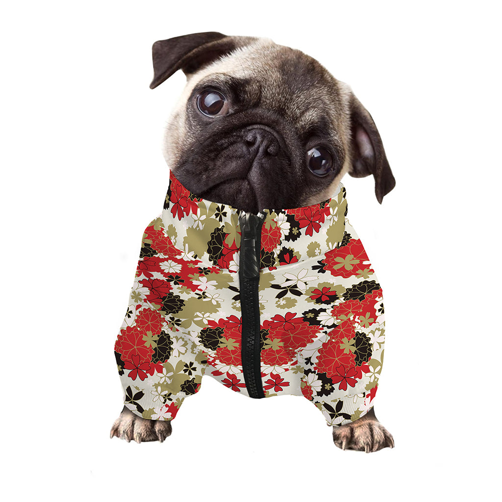 Floral Kimono Pattern Print Dog Zip Up Jacket