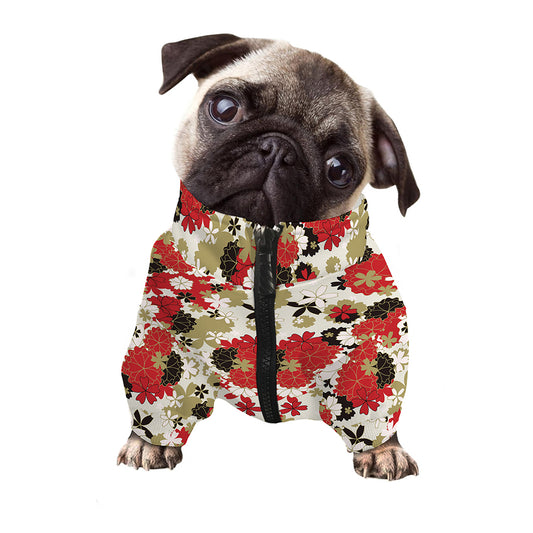 Floral Kimono Pattern Print Dog Zip Up Jacket
