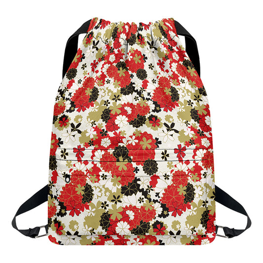 Floral Kimono Pattern Print Drawstring Backpack