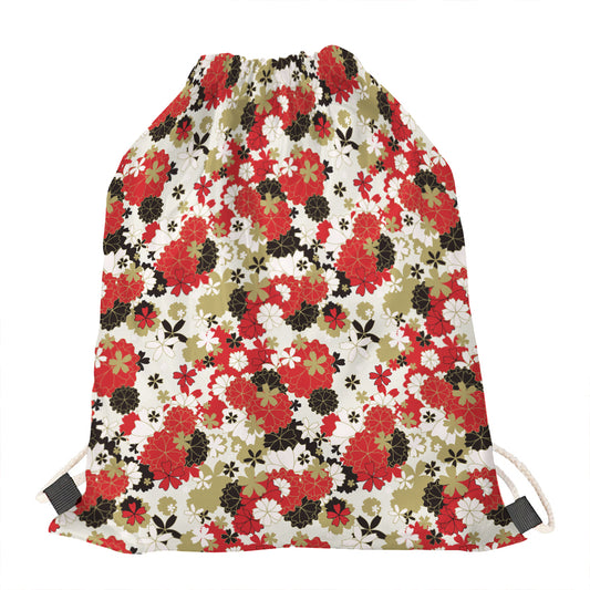 Floral Kimono Pattern Print Drawstring Bag