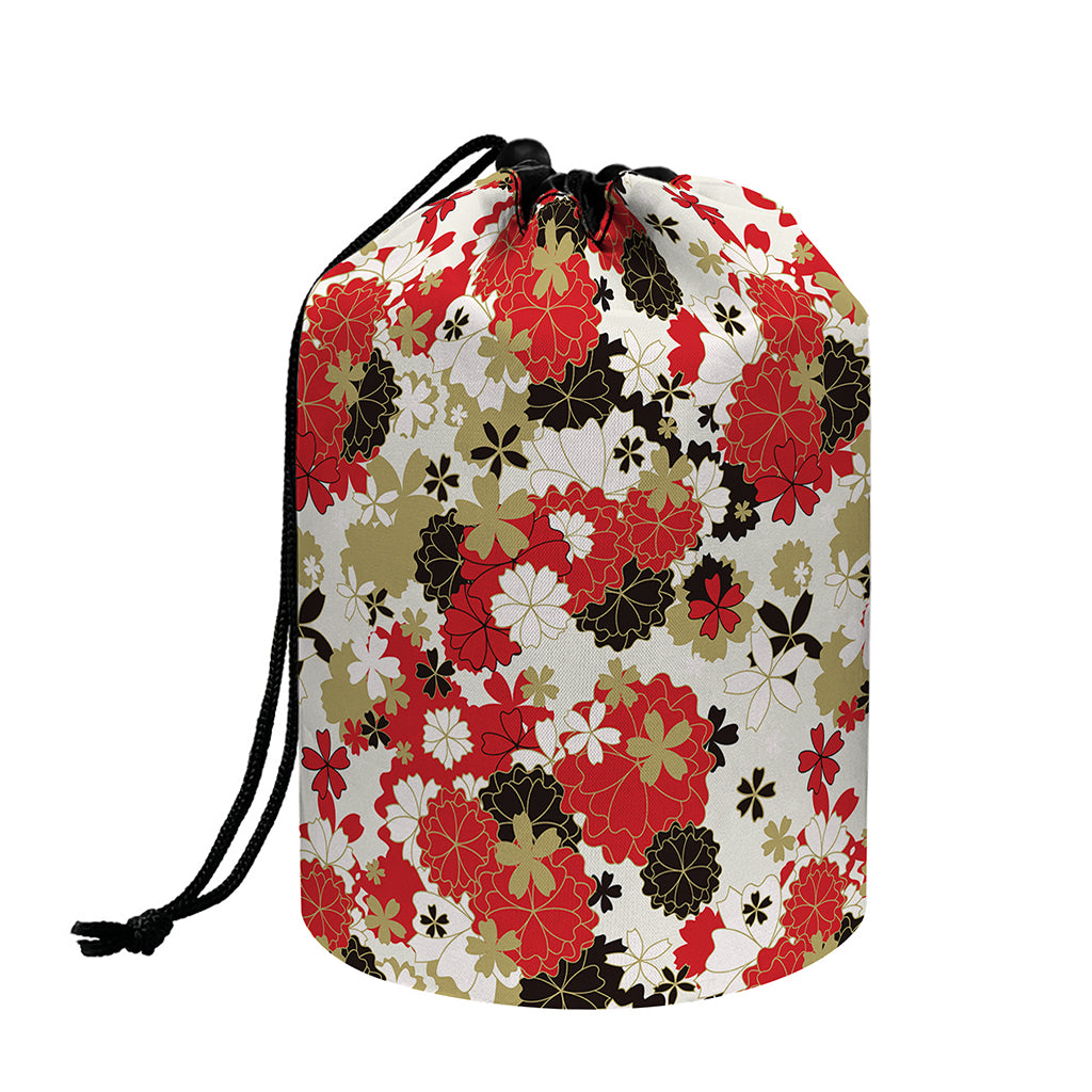 Floral Kimono Pattern Print Drawstring Makeup Bag