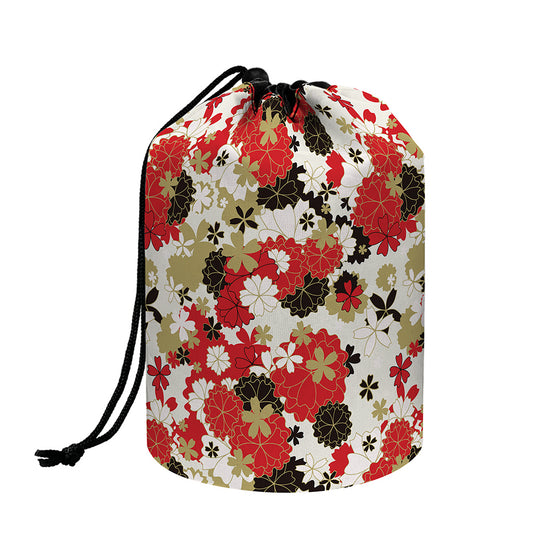 Floral Kimono Pattern Print Drawstring Makeup Bag