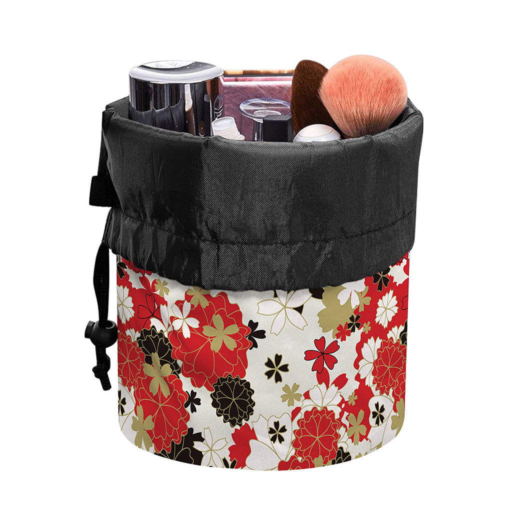 Floral Kimono Pattern Print Drawstring Makeup Bag