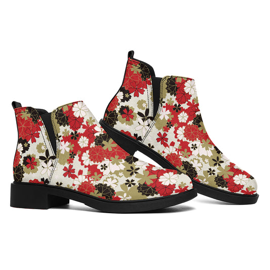 Floral Kimono Pattern Print Flat Ankle Boots