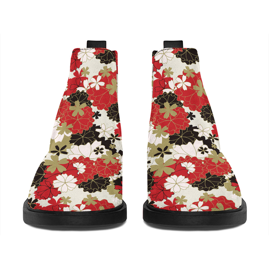 Floral Kimono Pattern Print Flat Ankle Boots