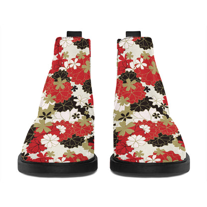 Floral Kimono Pattern Print Flat Ankle Boots