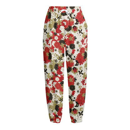 Floral Kimono Pattern Print Fleece Lined Knit Pants