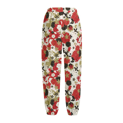 Floral Kimono Pattern Print Fleece Lined Knit Pants