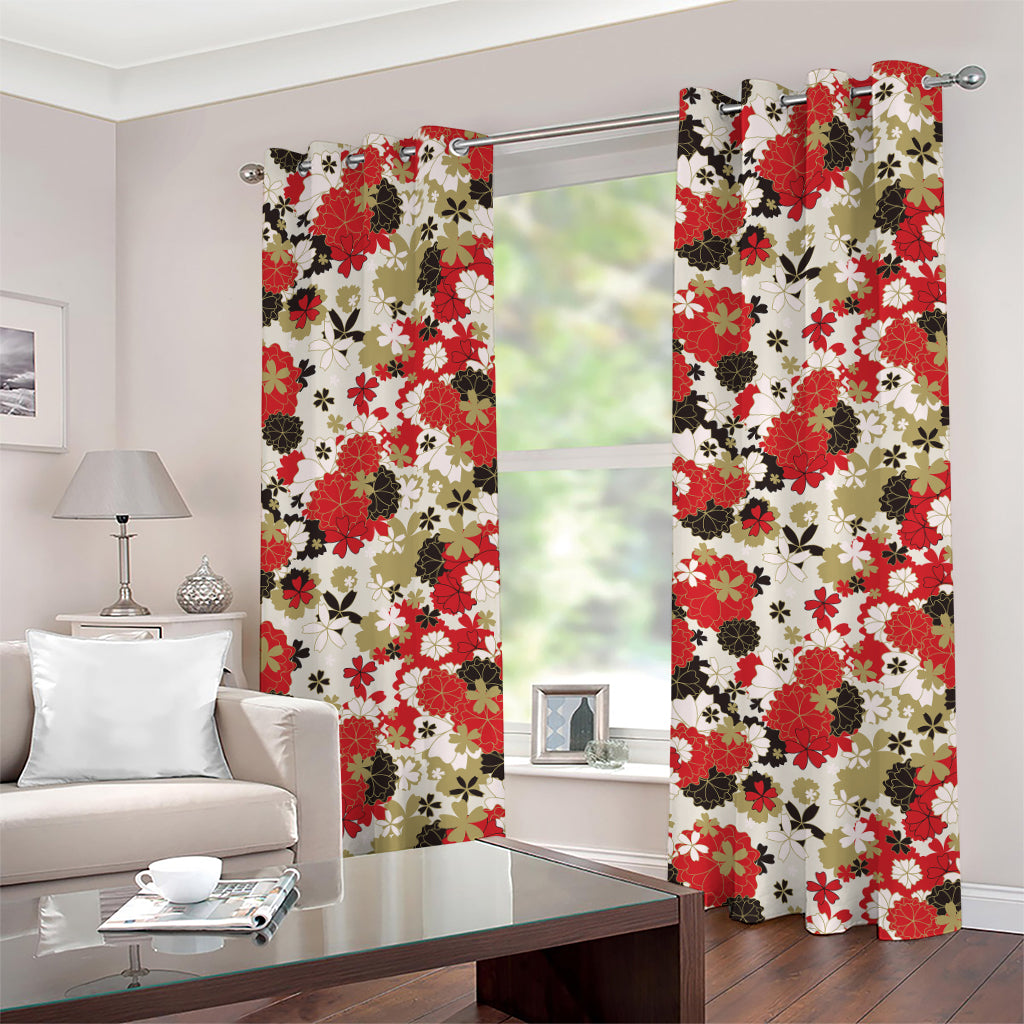 Floral Kimono Pattern Print Grommet Curtains