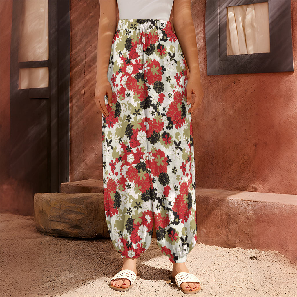 Floral Kimono Pattern Print Harem Pants
