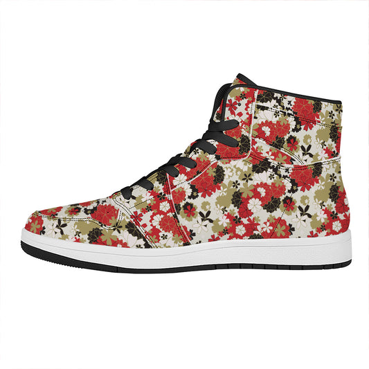 Floral Kimono Pattern Print High Top Leather Sneakers