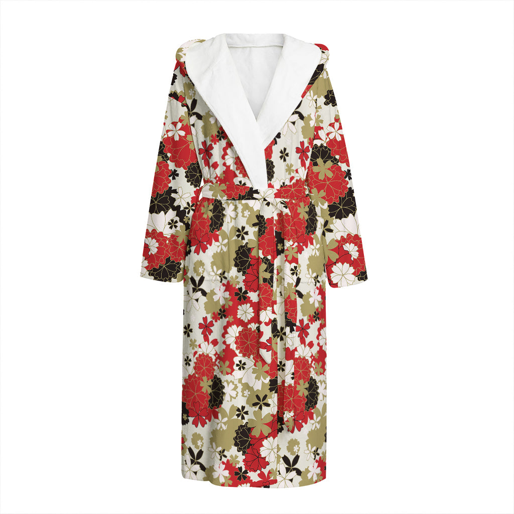 Floral Kimono Pattern Print Hooded Bathrobe