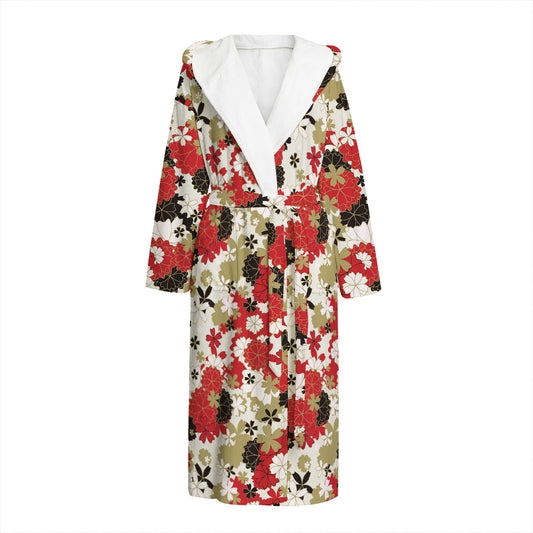 Floral Kimono Pattern Print Hooded Bathrobe