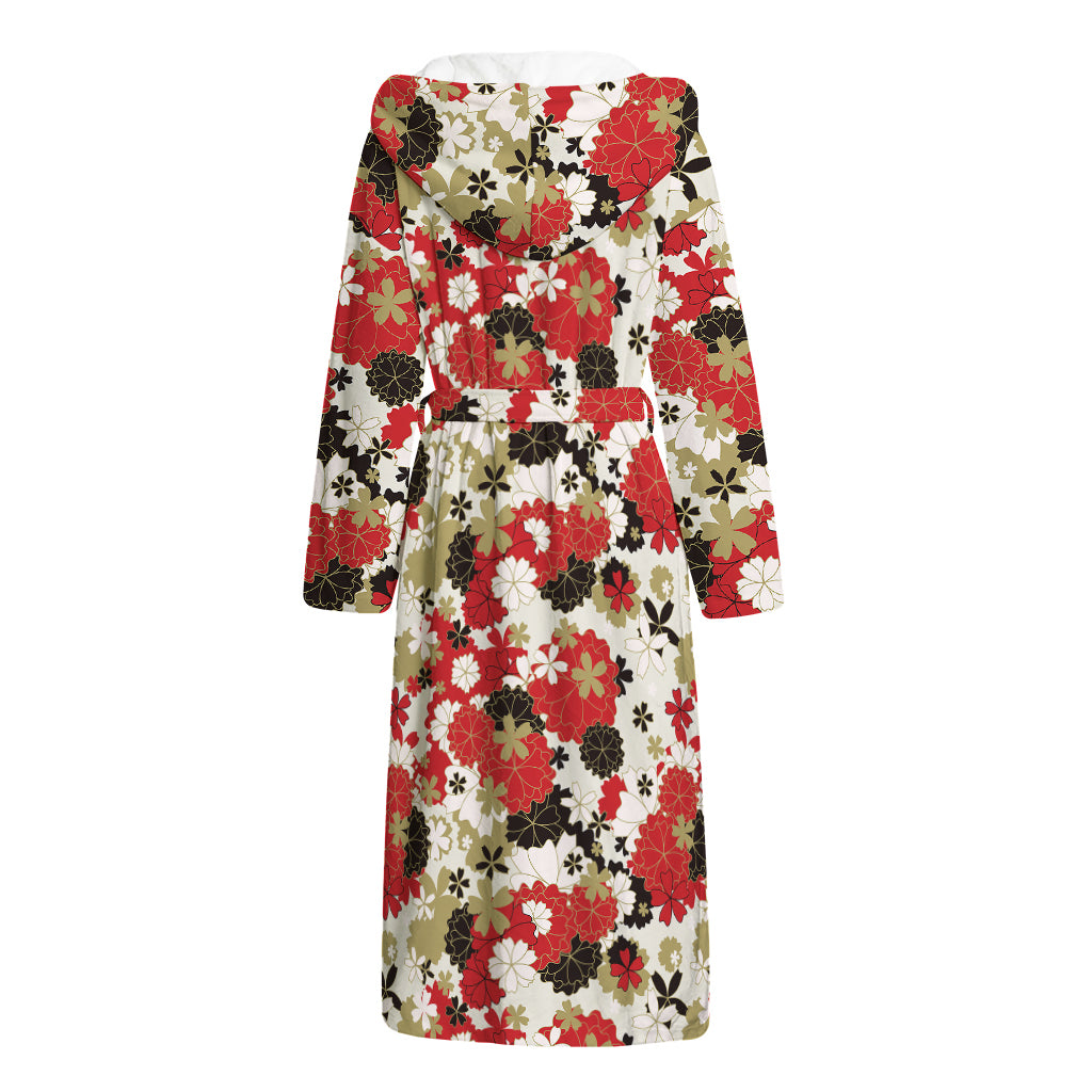 Floral Kimono Pattern Print Hooded Bathrobe