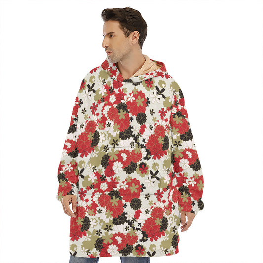 Floral Kimono Pattern Print Hoodie Blanket
