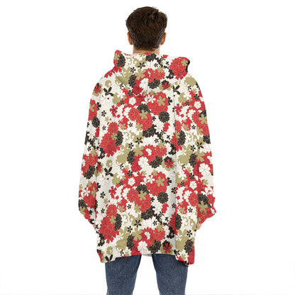 Floral Kimono Pattern Print Hoodie Blanket