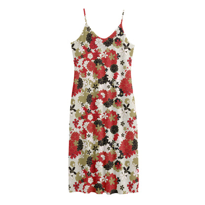Floral Kimono Pattern Print Jersey Midi Cami Dress