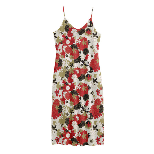 Floral Kimono Pattern Print Jersey Midi Cami Dress