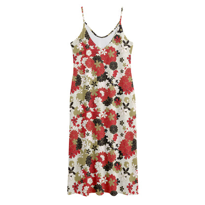 Floral Kimono Pattern Print Jersey Midi Cami Dress