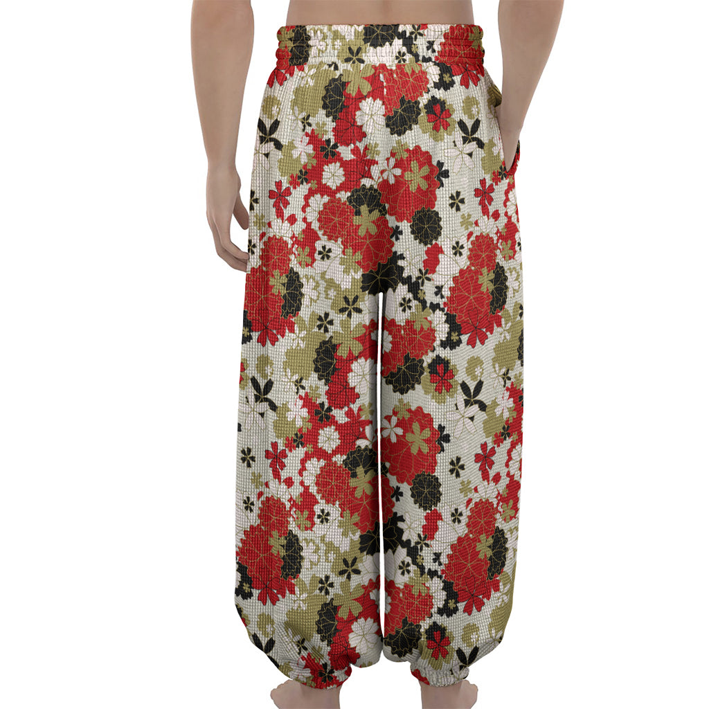 Floral Kimono Pattern Print Lantern Pants
