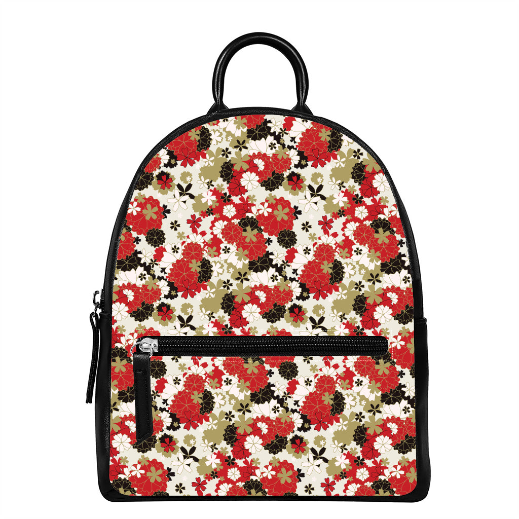 Floral Kimono Pattern Print Leather Backpack