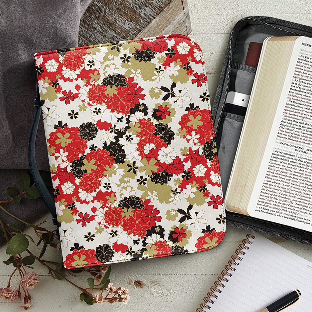 Floral Kimono Pattern Print Leather Bible Cover