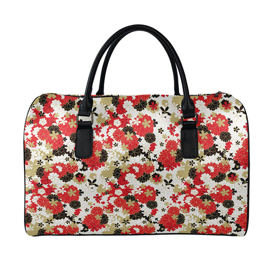 Floral Kimono Pattern Print Leather Duffle Bag