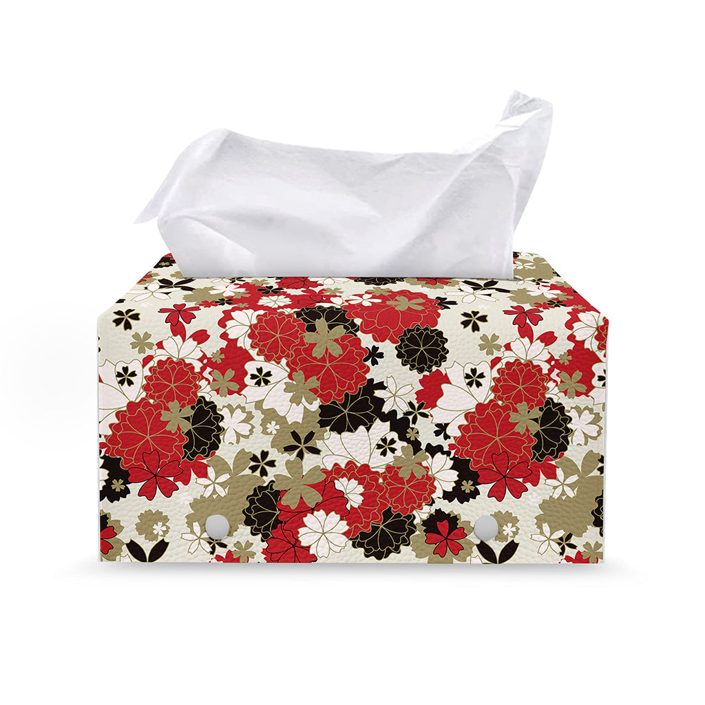 Floral Kimono Pattern Print Leather Tissue Box Cover