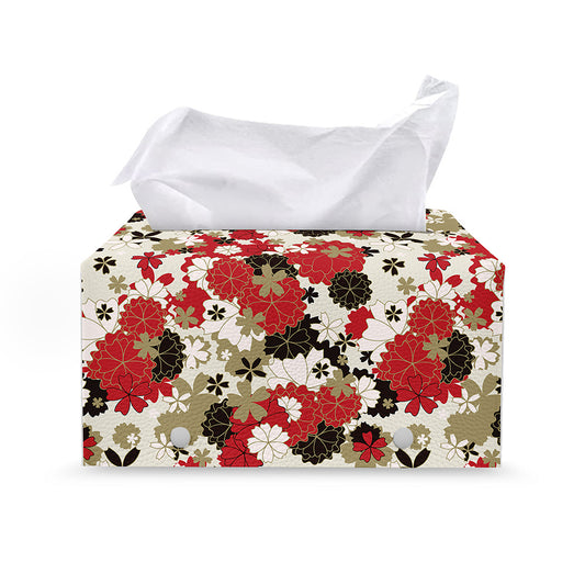 Floral Kimono Pattern Print Leather Tissue Box Cover