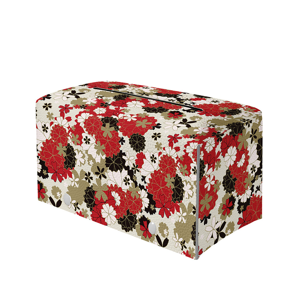 Floral Kimono Pattern Print Leather Tissue Box Cover