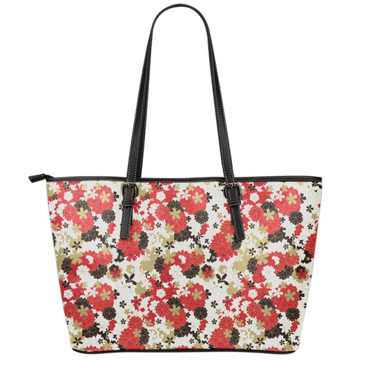 Floral Kimono Pattern Print Leather Tote Bag