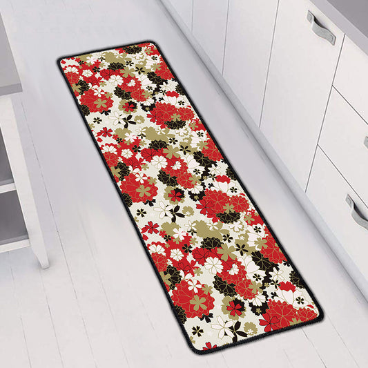 Floral Kimono Pattern Print Long Kitchen Mat