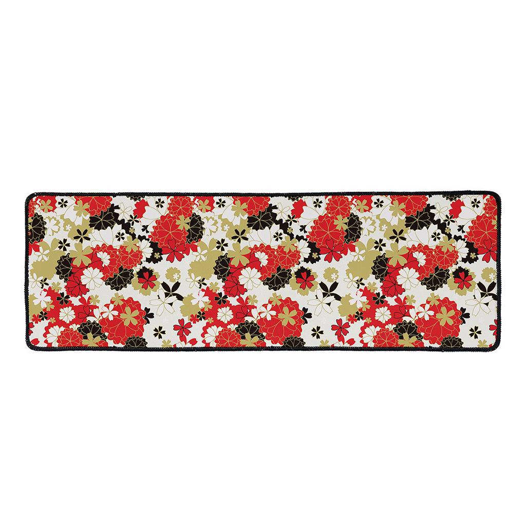 Floral Kimono Pattern Print Long Kitchen Mat