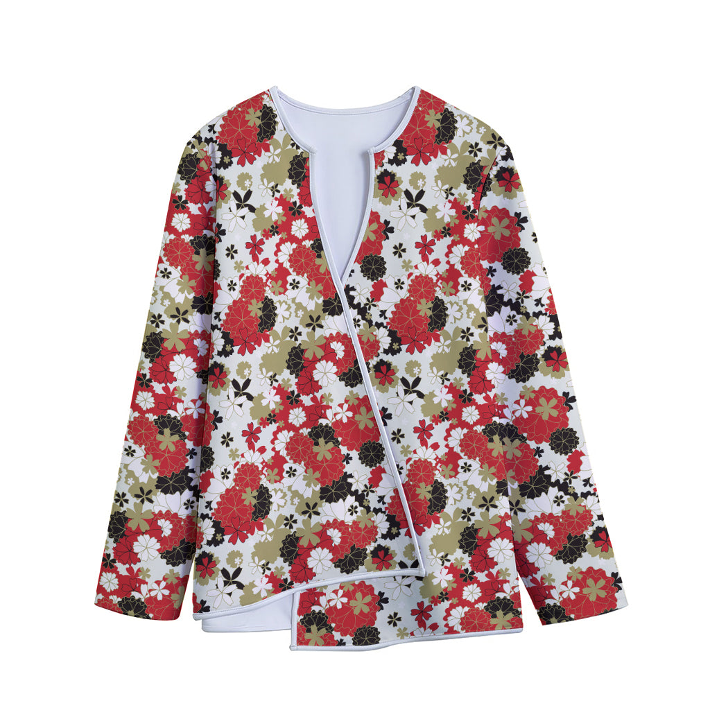 Floral Kimono Pattern Print Long Sleeve Short Coat