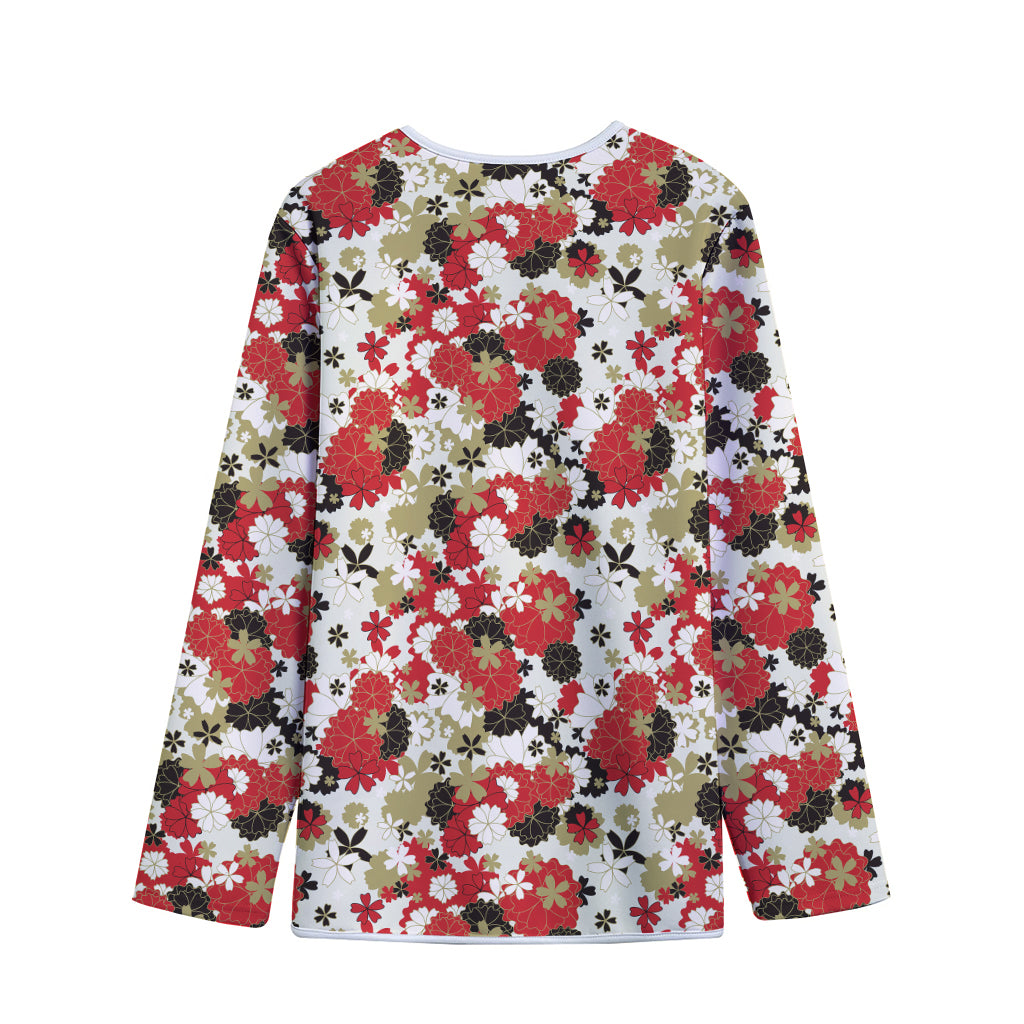Floral Kimono Pattern Print Long Sleeve Short Coat