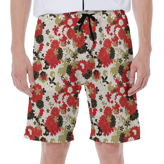 Floral Kimono Pattern Print Men's Beach Shorts