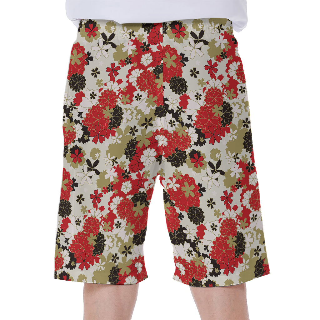 Floral Kimono Pattern Print Men's Beach Shorts