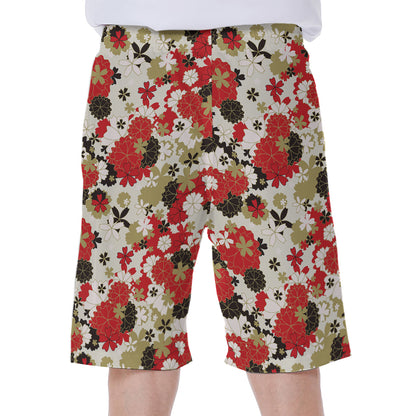 Floral Kimono Pattern Print Men's Beach Shorts