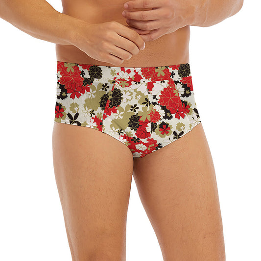 Floral Kimono Pattern Print Men's Briefs