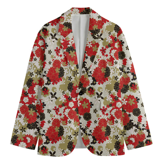 Floral Kimono Pattern Print Men's Cotton Blazer