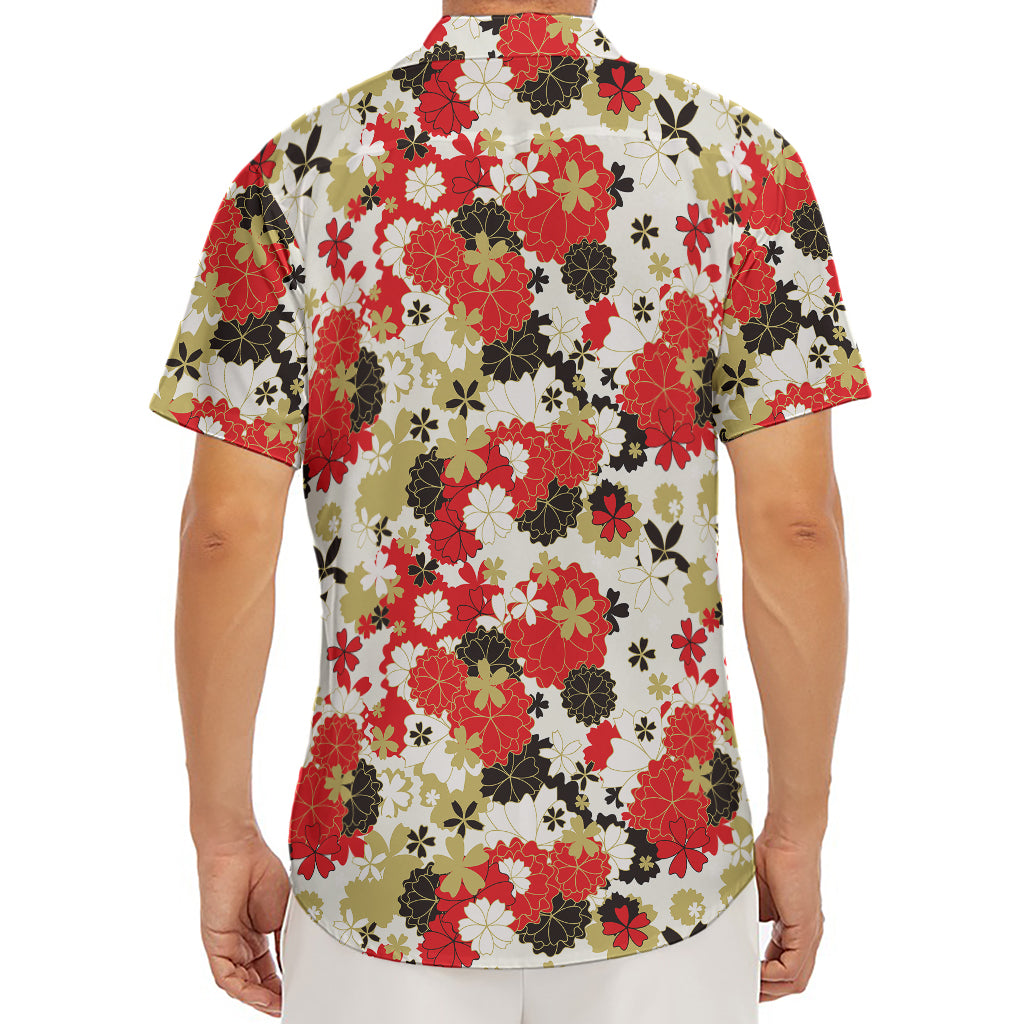 Floral Kimono Pattern Print Men's Deep V-Neck Shirt