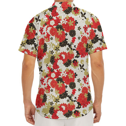 Floral Kimono Pattern Print Men's Deep V-Neck Shirt