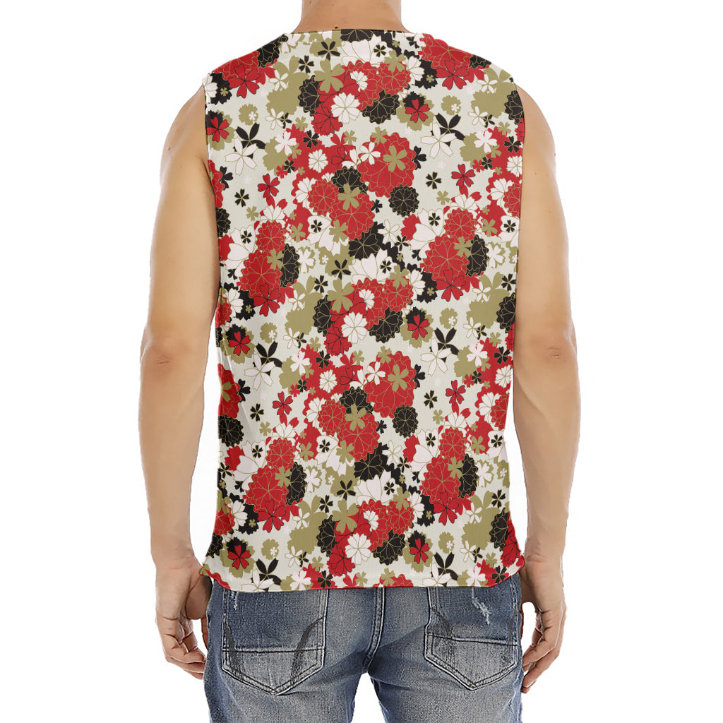 Floral Kimono Pattern Print Men's Fitness Tank Top