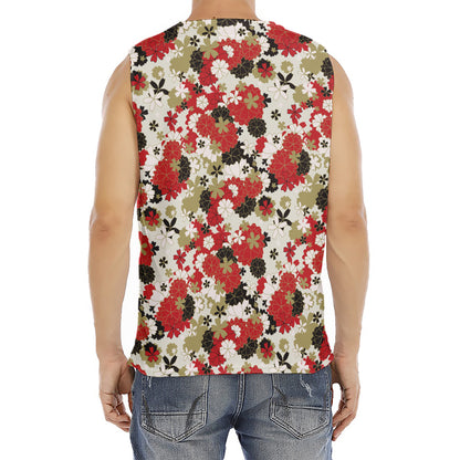 Floral Kimono Pattern Print Men's Fitness Tank Top