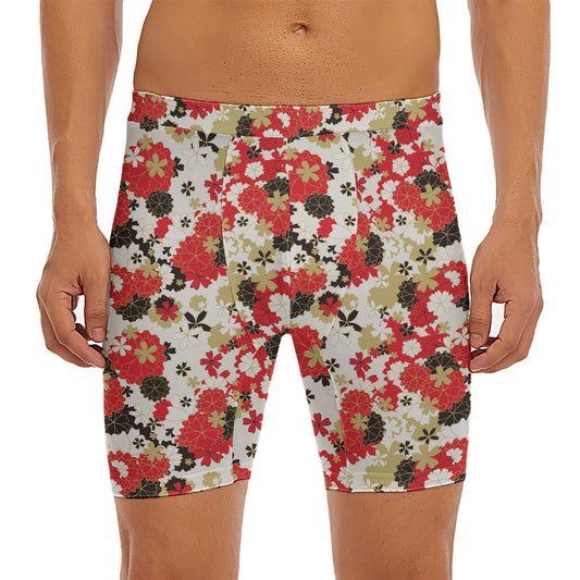 Floral Kimono Pattern Print Men's Long Boxer Briefs