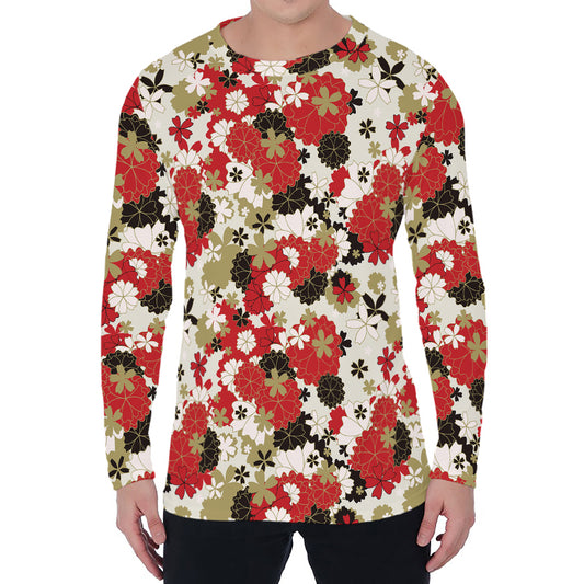 Floral Kimono Pattern Print Men's Long Sleeve T-Shirt