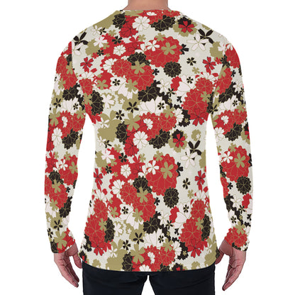 Floral Kimono Pattern Print Men's Long Sleeve T-Shirt