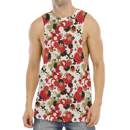 Floral Kimono Pattern Print Men's Muscle Tank Top