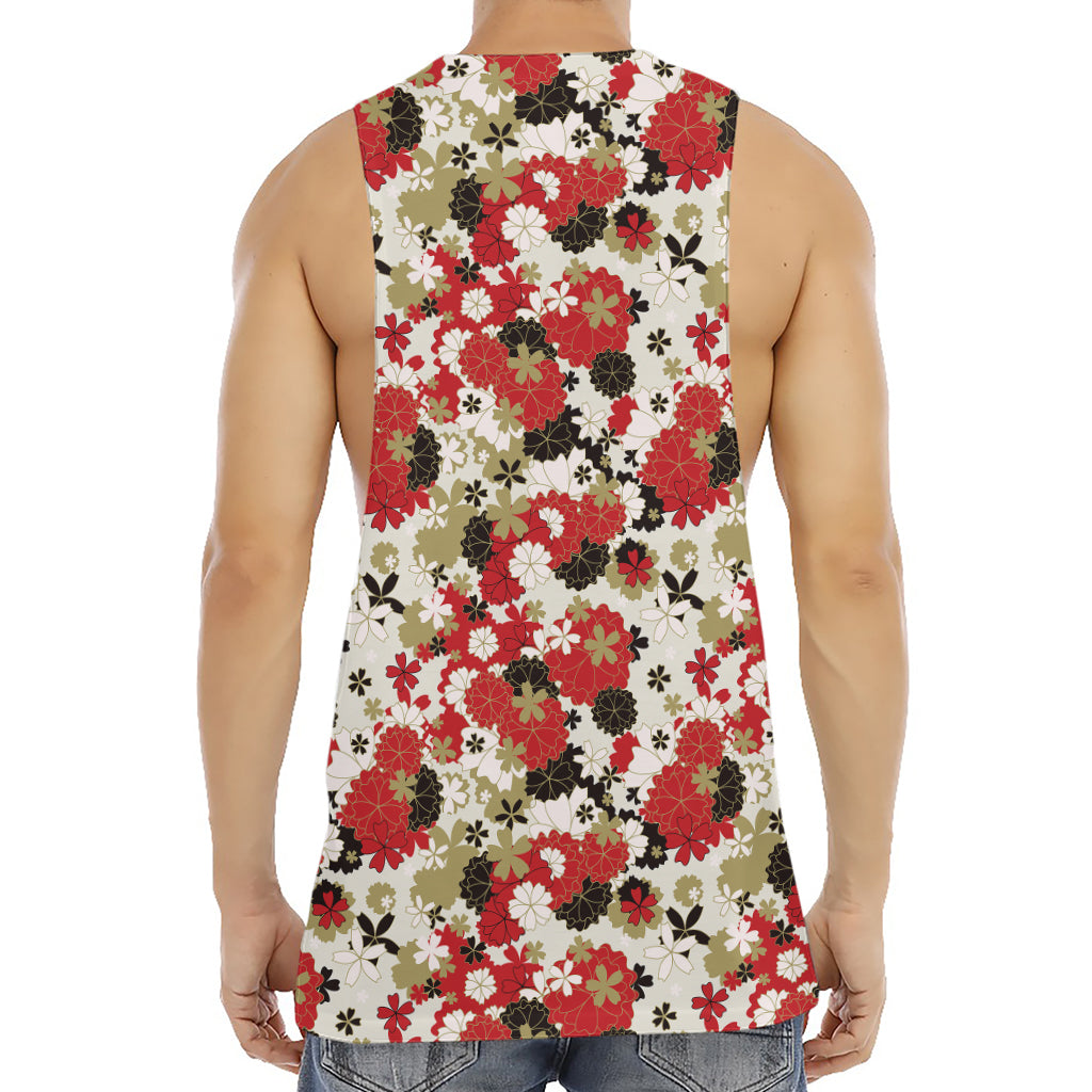 Floral Kimono Pattern Print Men's Muscle Tank Top