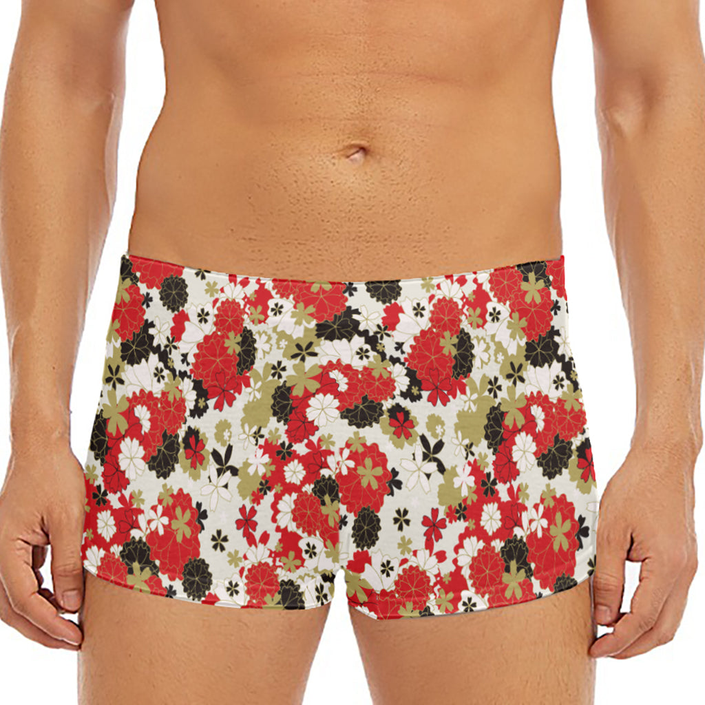Floral Kimono Pattern Print Men's Short Boxer Briefs